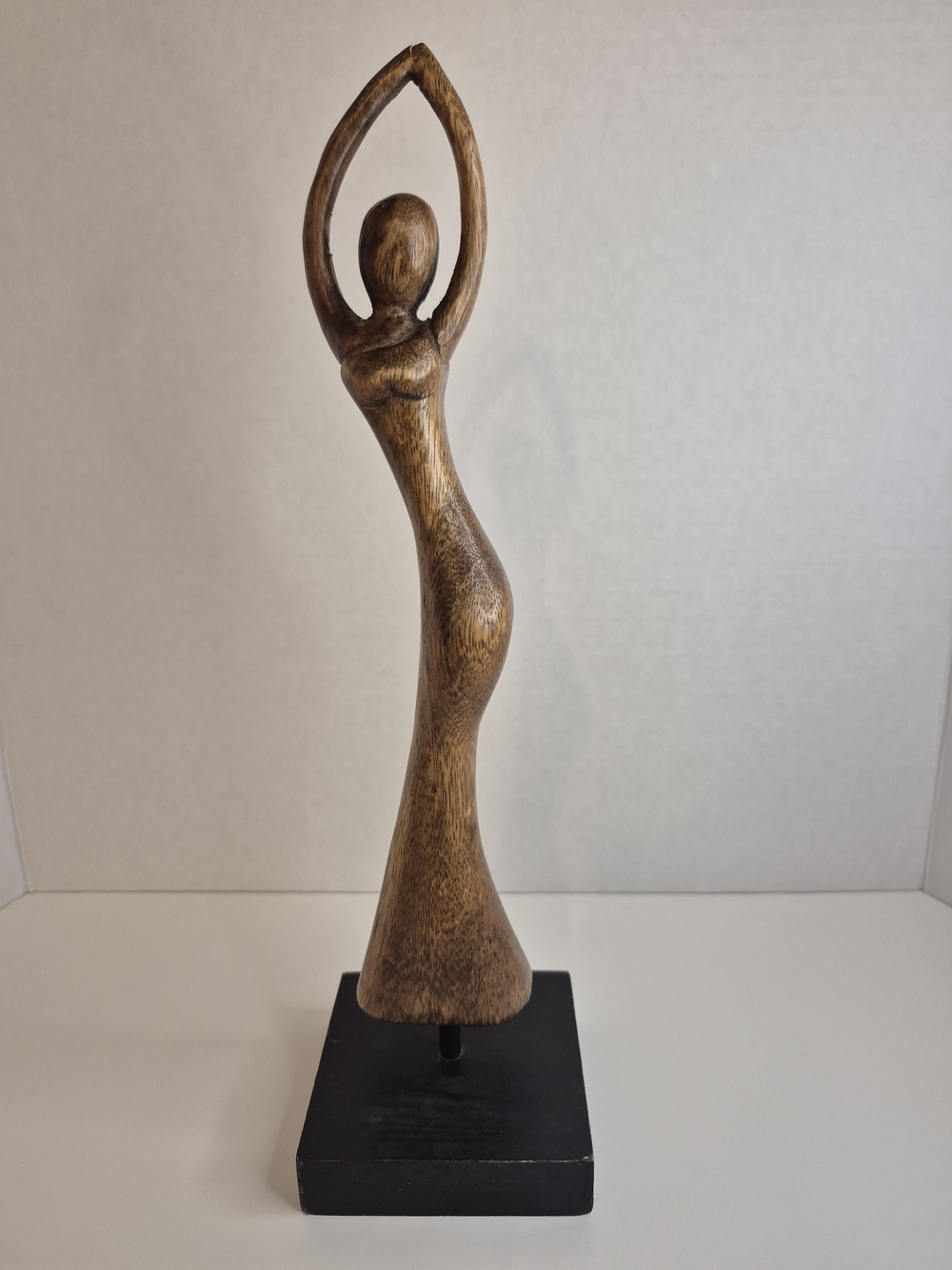 Vintage Hand Carved Wooden Female Figurine Ballerina Dancer On Base Stand